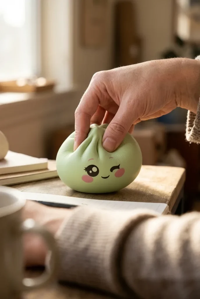 Pistachio Green Wink Dumpling Squishy mid-squish