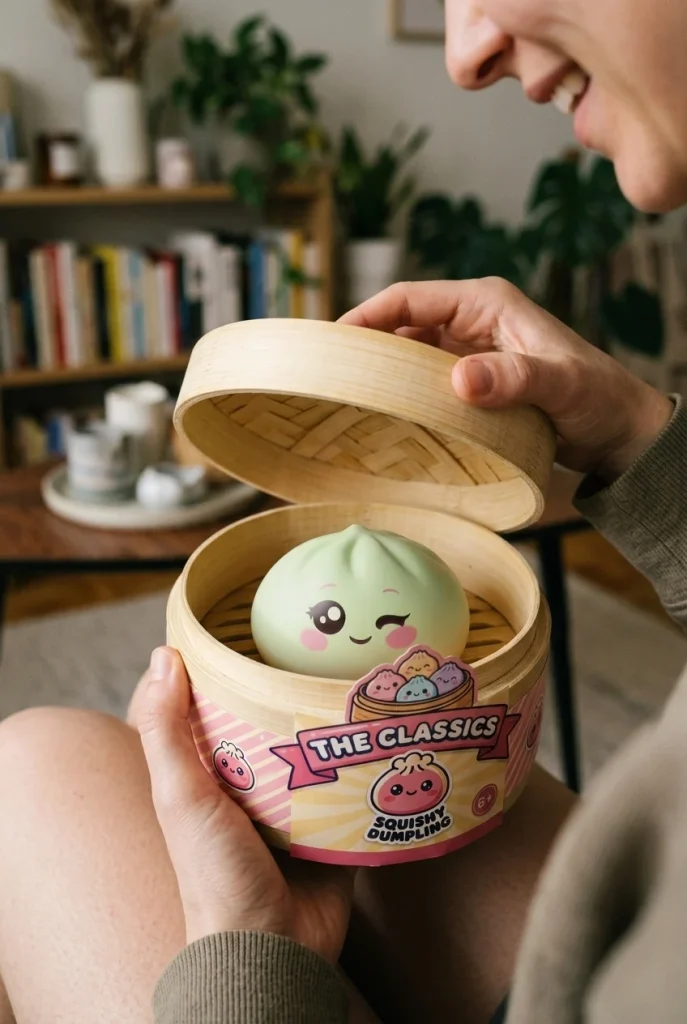 Pistachio Green Wink Dumpling Squishy unboxing moment