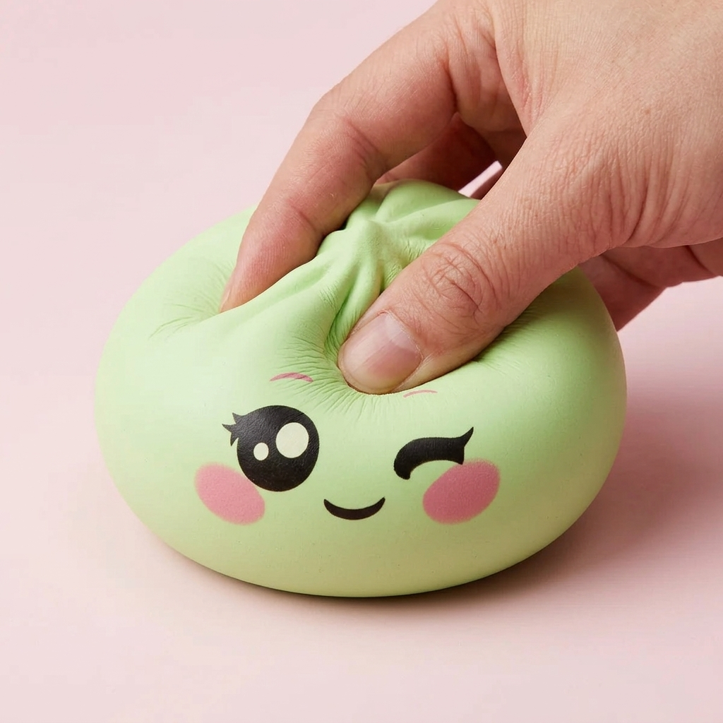 Pistachio Green Wink Dumpling Squishy — slow-rise effect, the foam springs back slowly