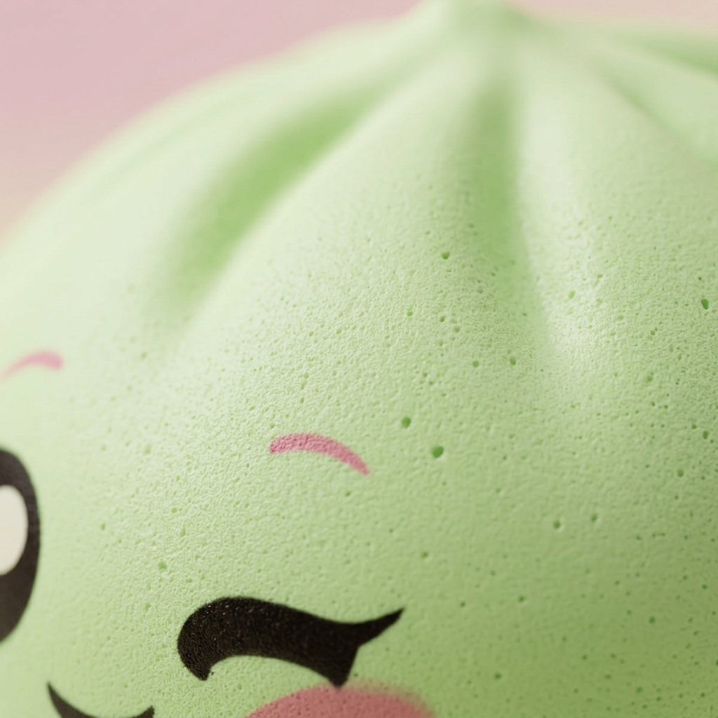 Pistachio Green Wink Dumpling Squishy — close-up of the texture