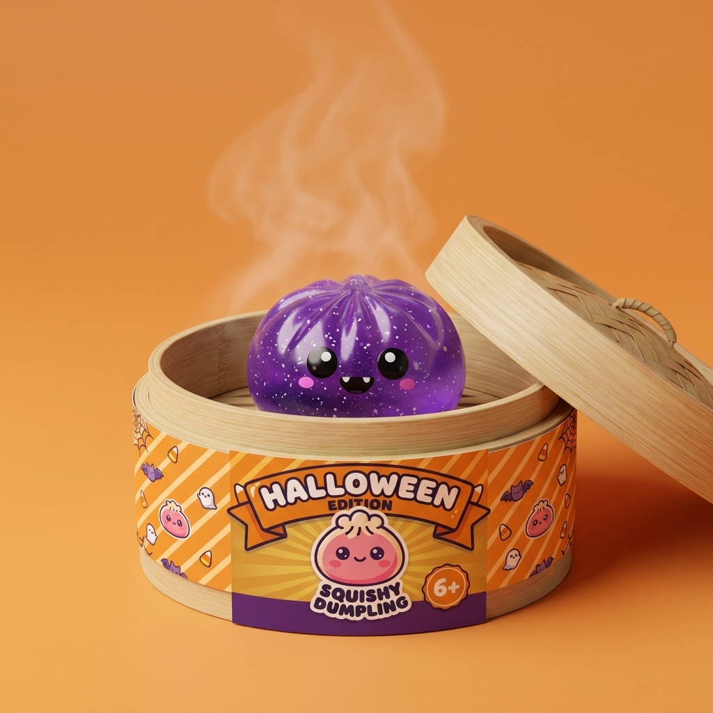 Halloween Dumpling Squishy XXL – Pack of 8 in its bamboo steamer box