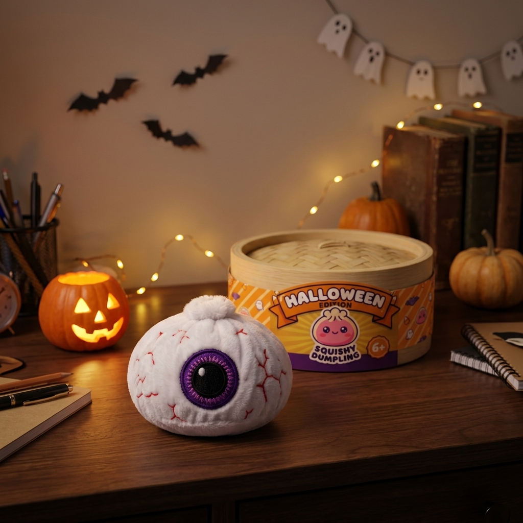 Halloween Eyeball Dumpling Squishy in its kawaii setting