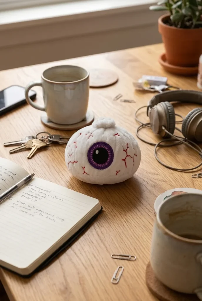 Halloween Eyeball Dumpling Squishy on the desk