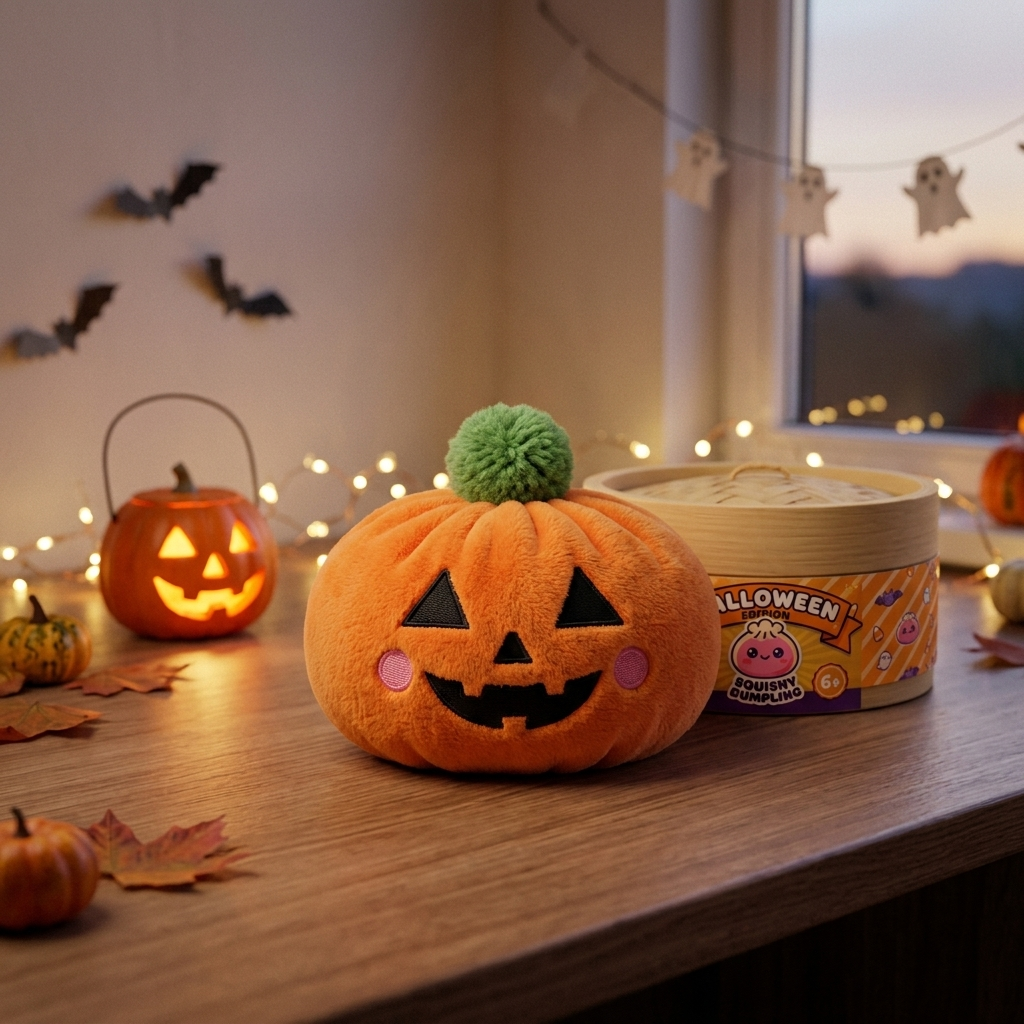 Pumpkin Halloween Dumpling Squishy in its kawaii setting