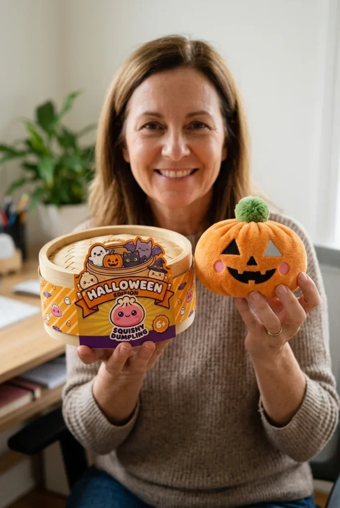 Pumpkin Halloween Dumpling Squishy with its box