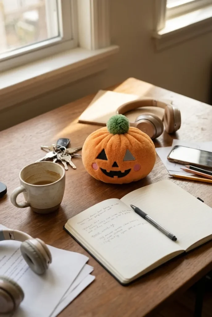 Pumpkin Halloween Dumpling Squishy on the desk