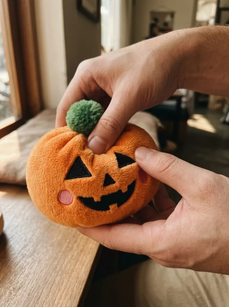 Pumpkin Halloween Dumpling Squishy mid-squish