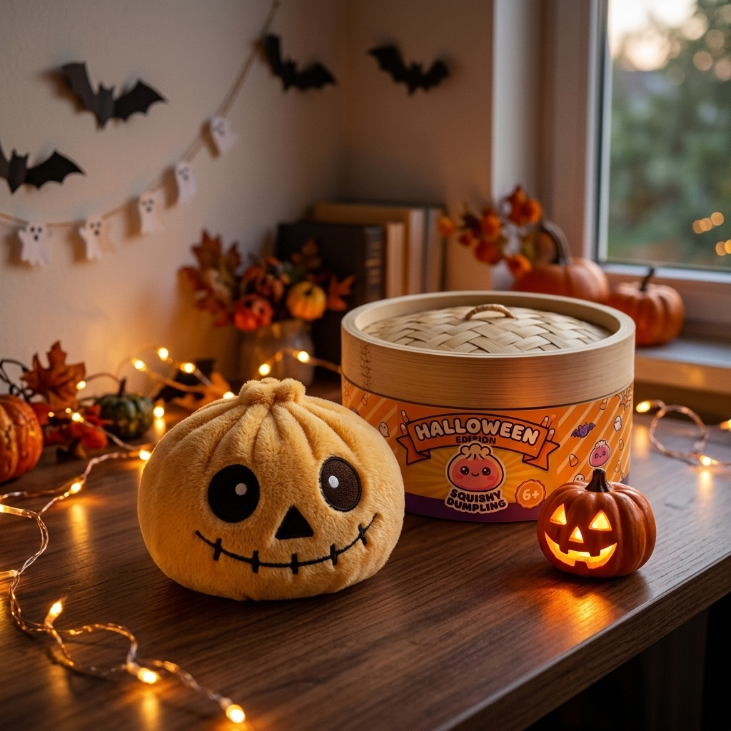 Halloween Skeleton Dumpling Squishy in its kawaii setting