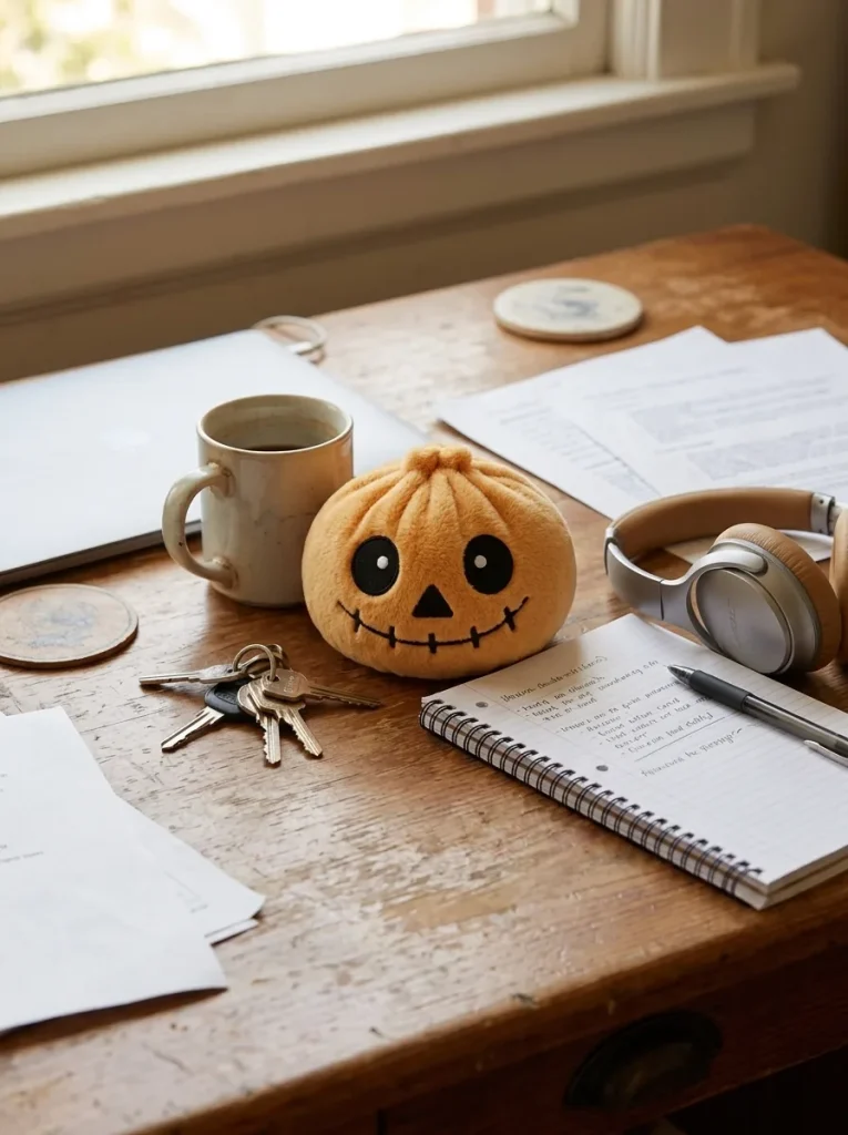 Halloween Skeleton Dumpling Squishy on the desk