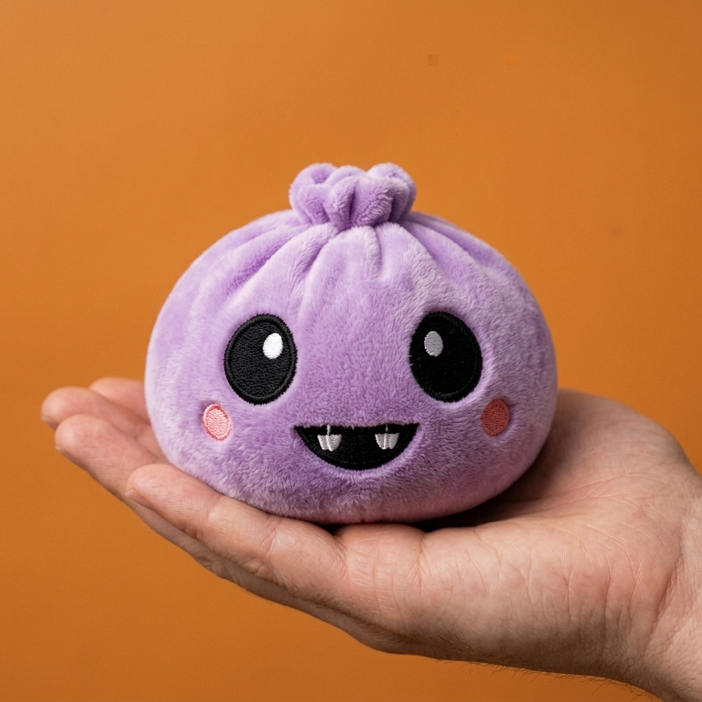 Velvet Vampire Dumpling Squishy Halloween held in hand, actual size