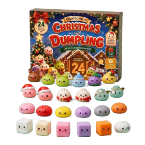 Gingerbread Mochi Dumpling Squishy Advent Calendar being squeezed, soft slow-rise foam