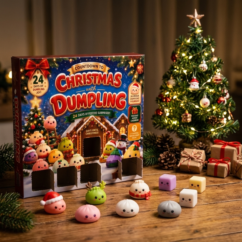 Gingerbread Mochi Dumpling Squishy Advent Calendar in its kawaii setting