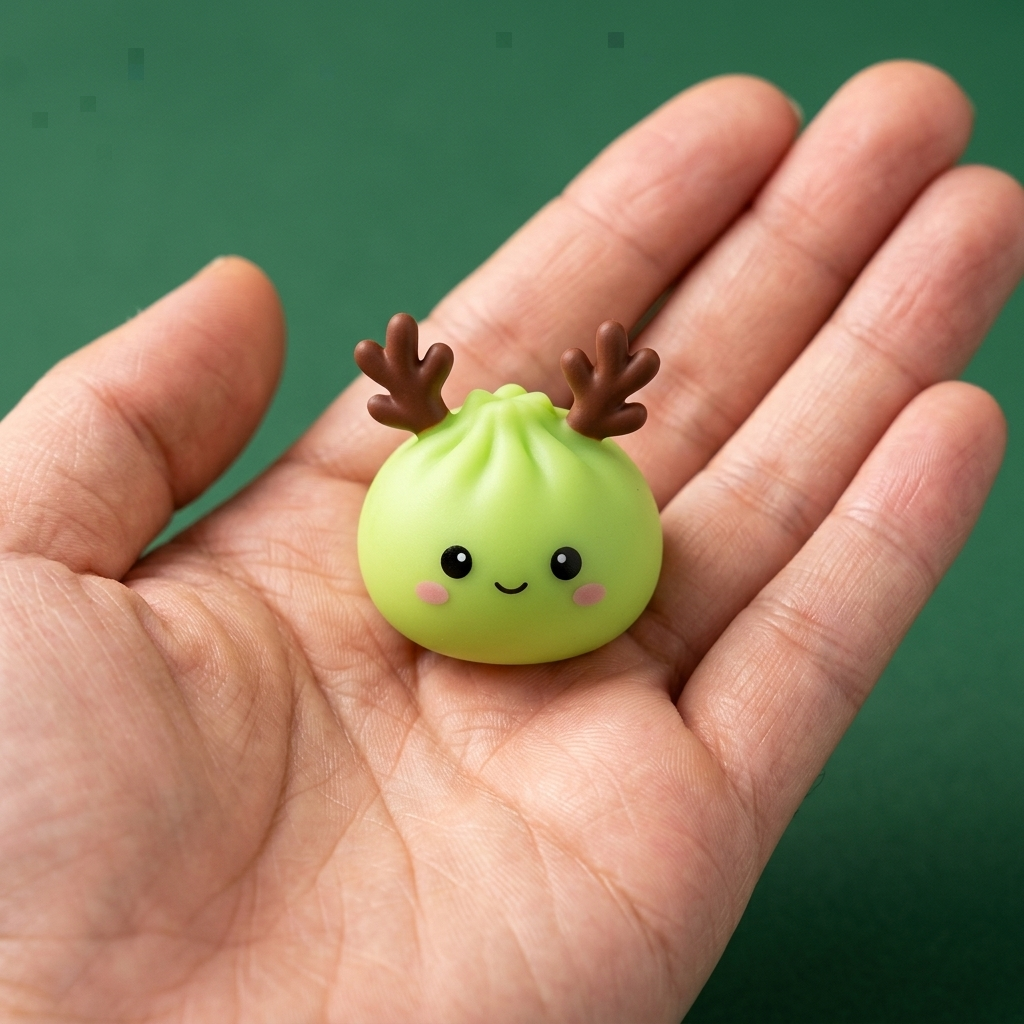 Gingerbread Mochi Dumpling Squishy Advent Calendar held in hand, actual size