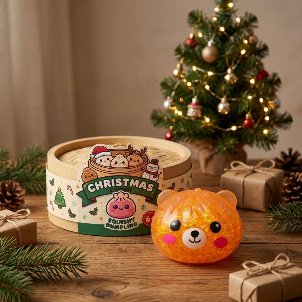 Mystery Bear Glitter Dumpling Squishy in its kawaii setting