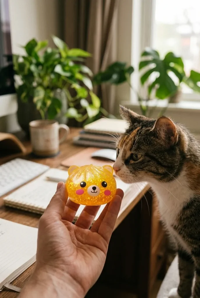 Mystery Bear Glitter Dumpling Squishy with a plush friend