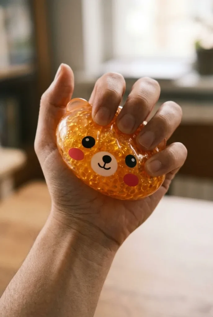 Mystery Bear Glitter Dumpling Squishy mid-squish