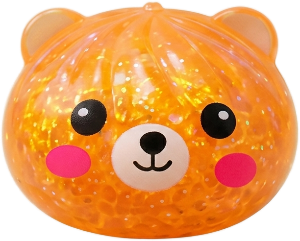 Mystery Bear Glitter Dumpling Squishy being squeezed, soft slow-rise foam