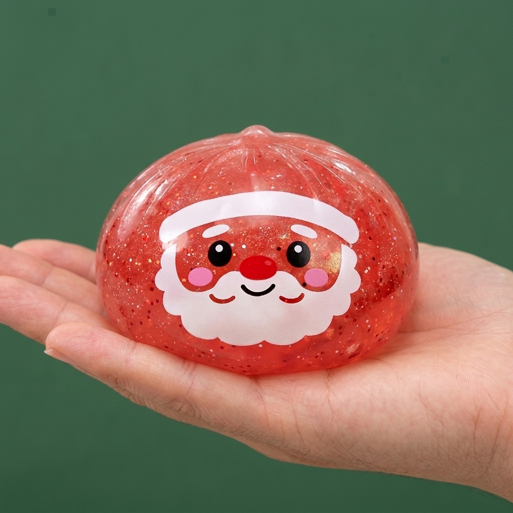 Christmas Candy Mystery Dumpling Squishy held in hand, actual size