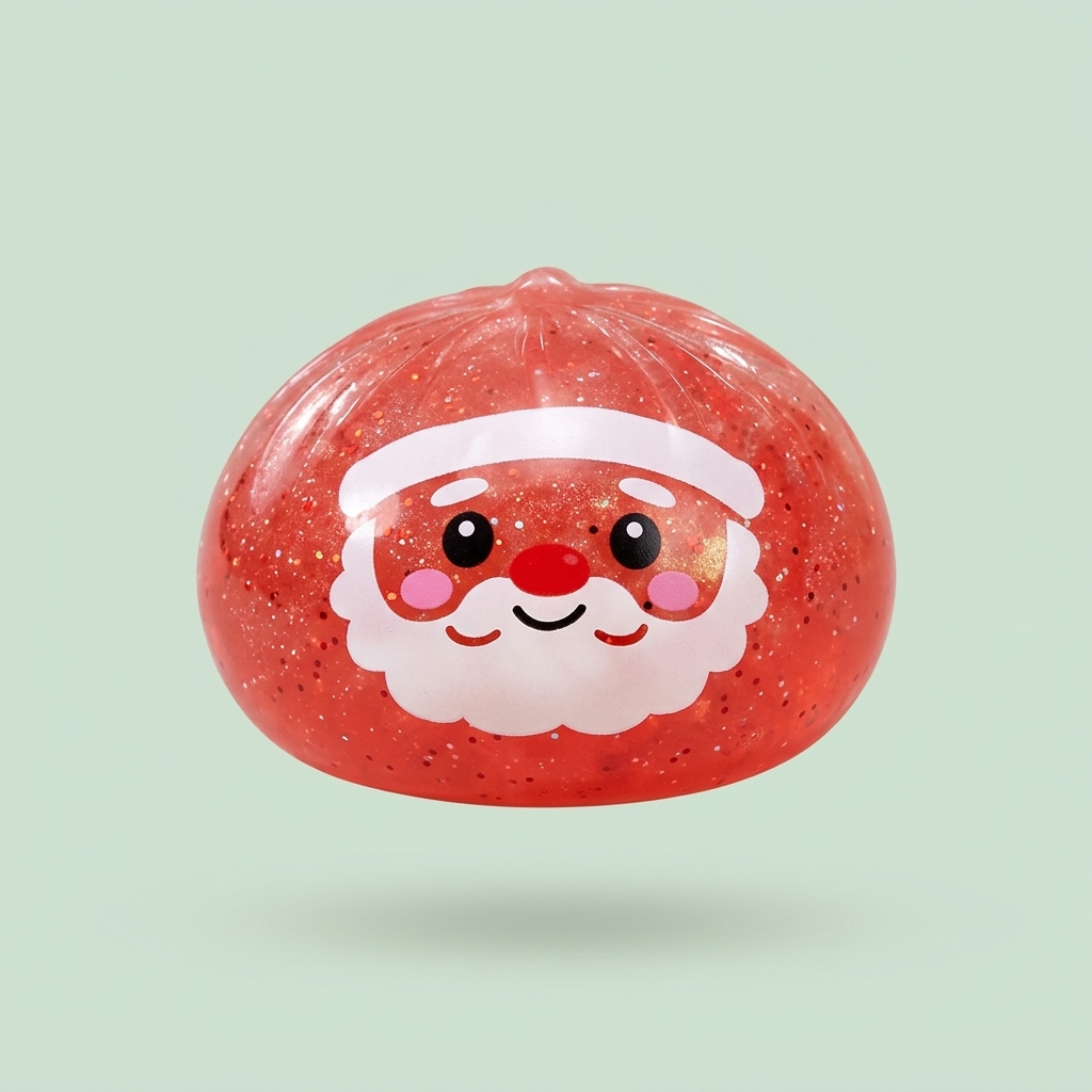 Christmas Candy Mystery Dumpling Squishy being squeezed, soft slow-rise foam