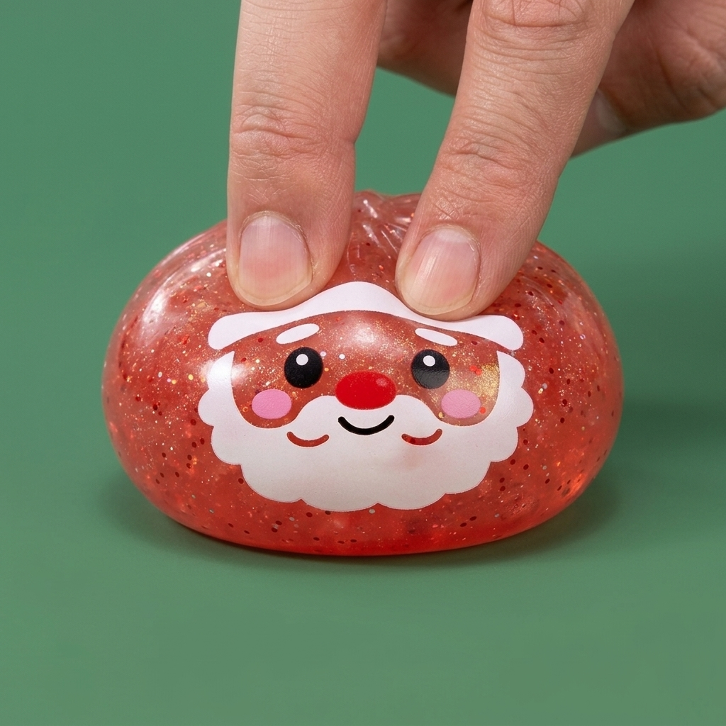 Christmas Candy Mystery Dumpling Squishy being squeezed, soft slow-rise foam