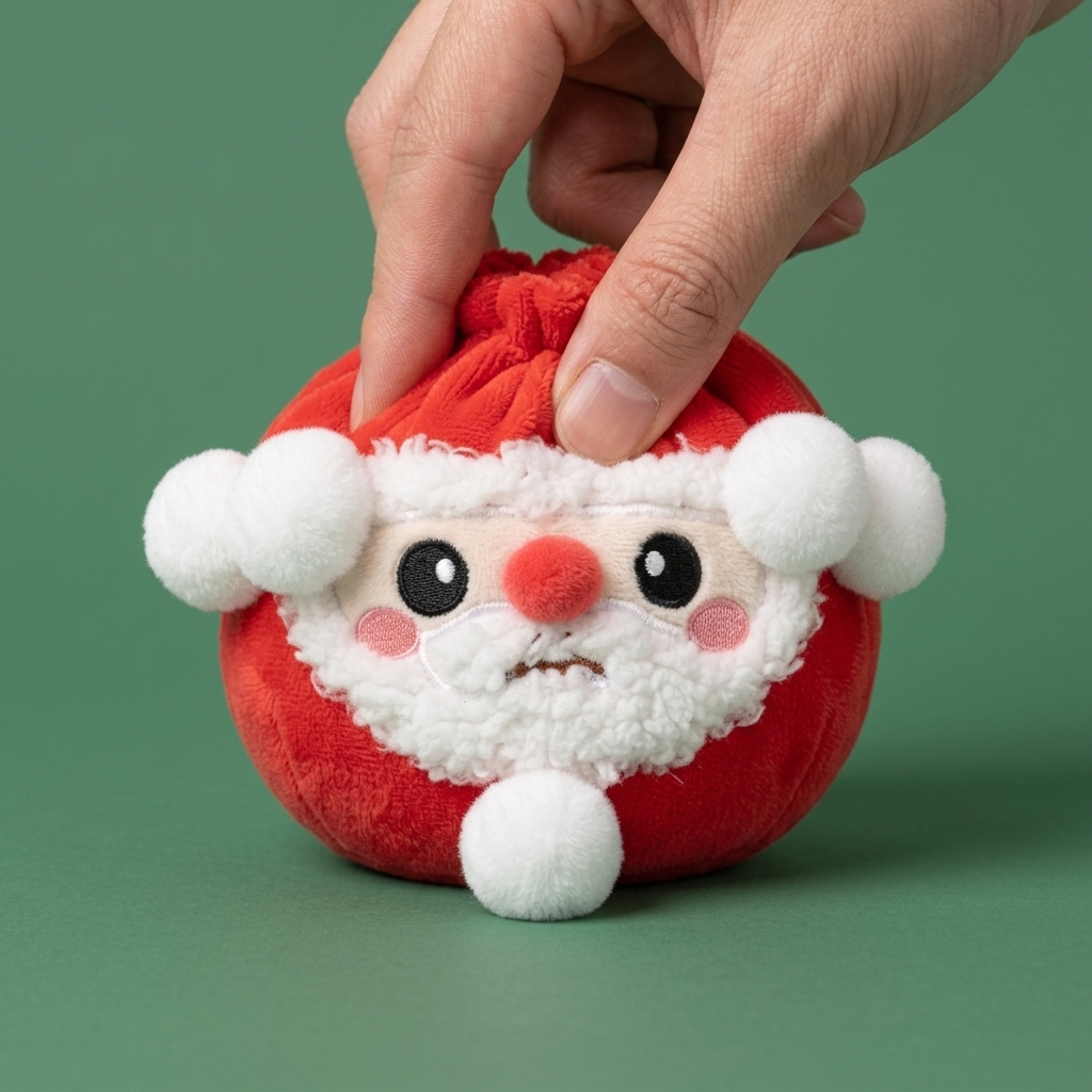 Mystery Christmas Dumpling Squishy being squeezed, soft slow-rise foam