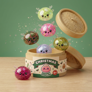 Glitter Mystery Reindeer Dumpling Squishy being squeezed, soft slow-rise foam