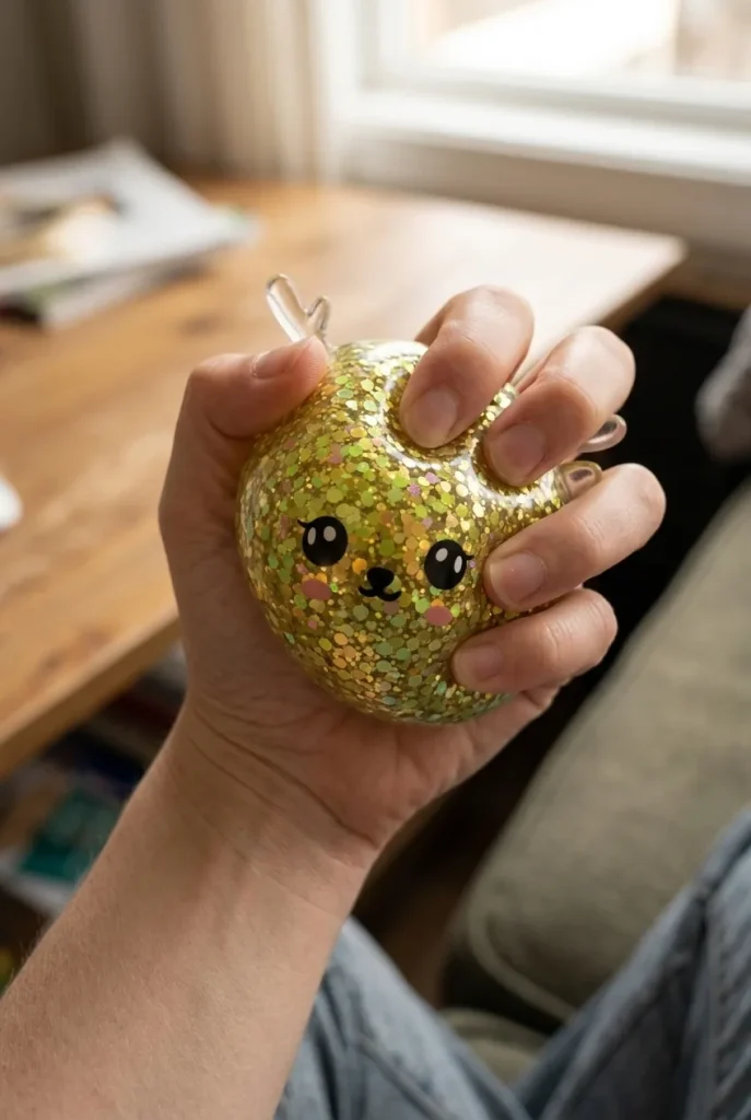 Glitter Mystery Reindeer Dumpling Squishy mid-squish