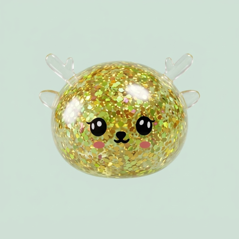Glitter Mystery Reindeer Dumpling Squishy being squeezed, soft slow-rise foam
