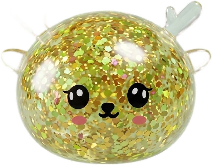Glitter Mystery Reindeer Dumpling Squishy being squeezed, soft slow-rise foam