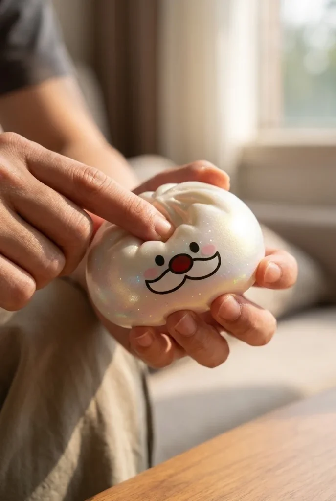 Santa Moustache Mystery Dumpling Squishy mid-squish