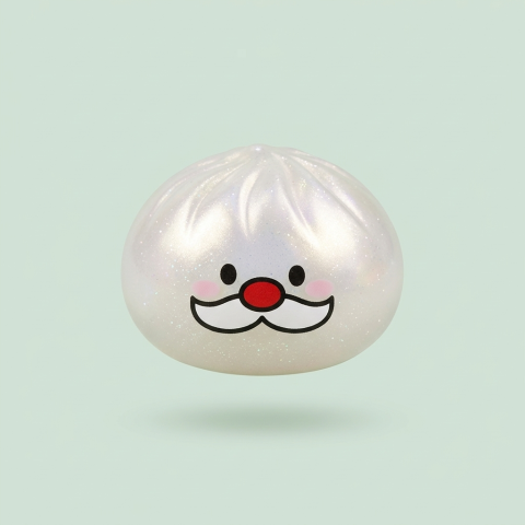 Santa Moustache Mystery Dumpling Squishy being squeezed, soft slow-rise foam