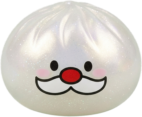 Santa Moustache Mystery Dumpling Squishy being squeezed, soft slow-rise foam