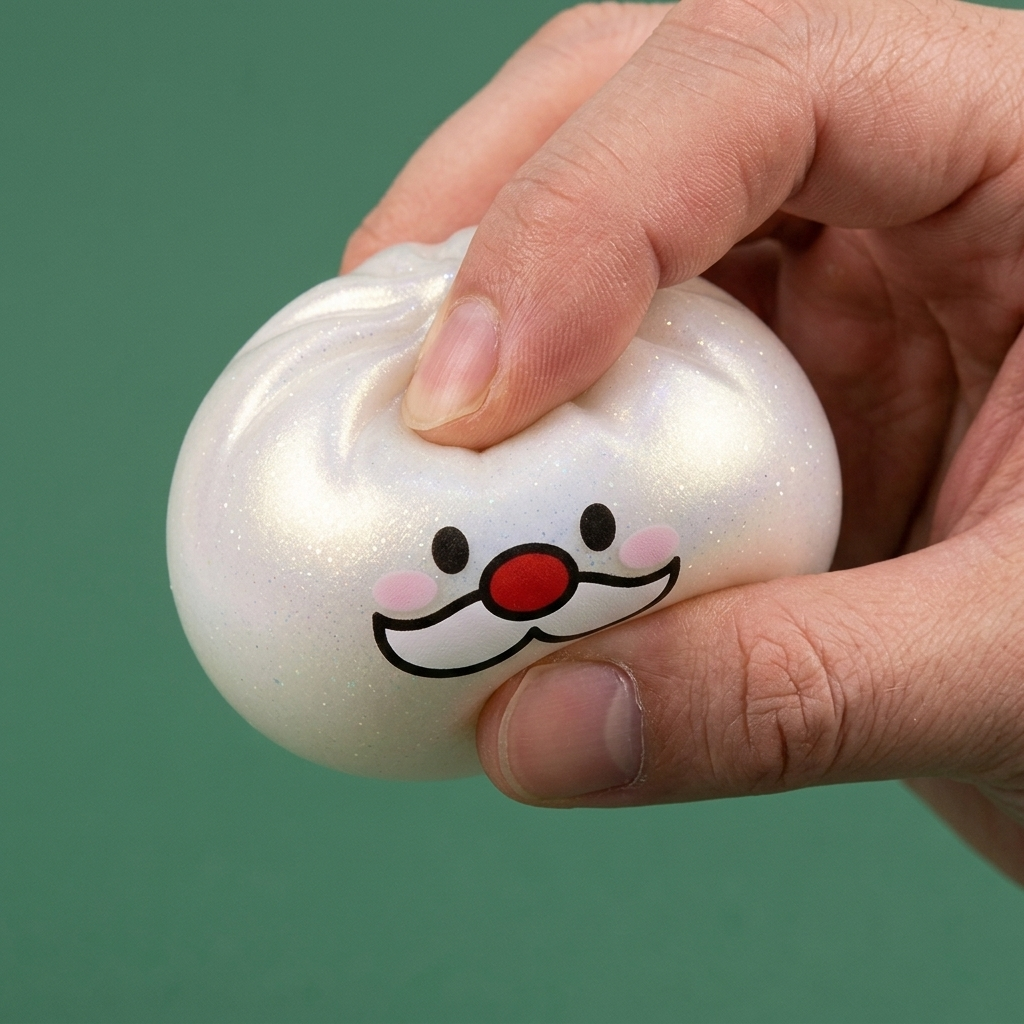 Santa Moustache Mystery Dumpling Squishy — slow-rise effect, the foam springs back slowly