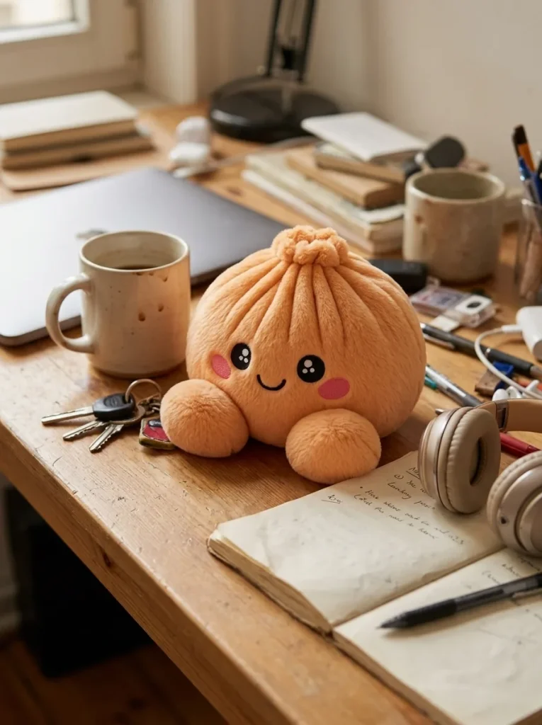 Tangerine Orange Dumpling Squishy on the desk