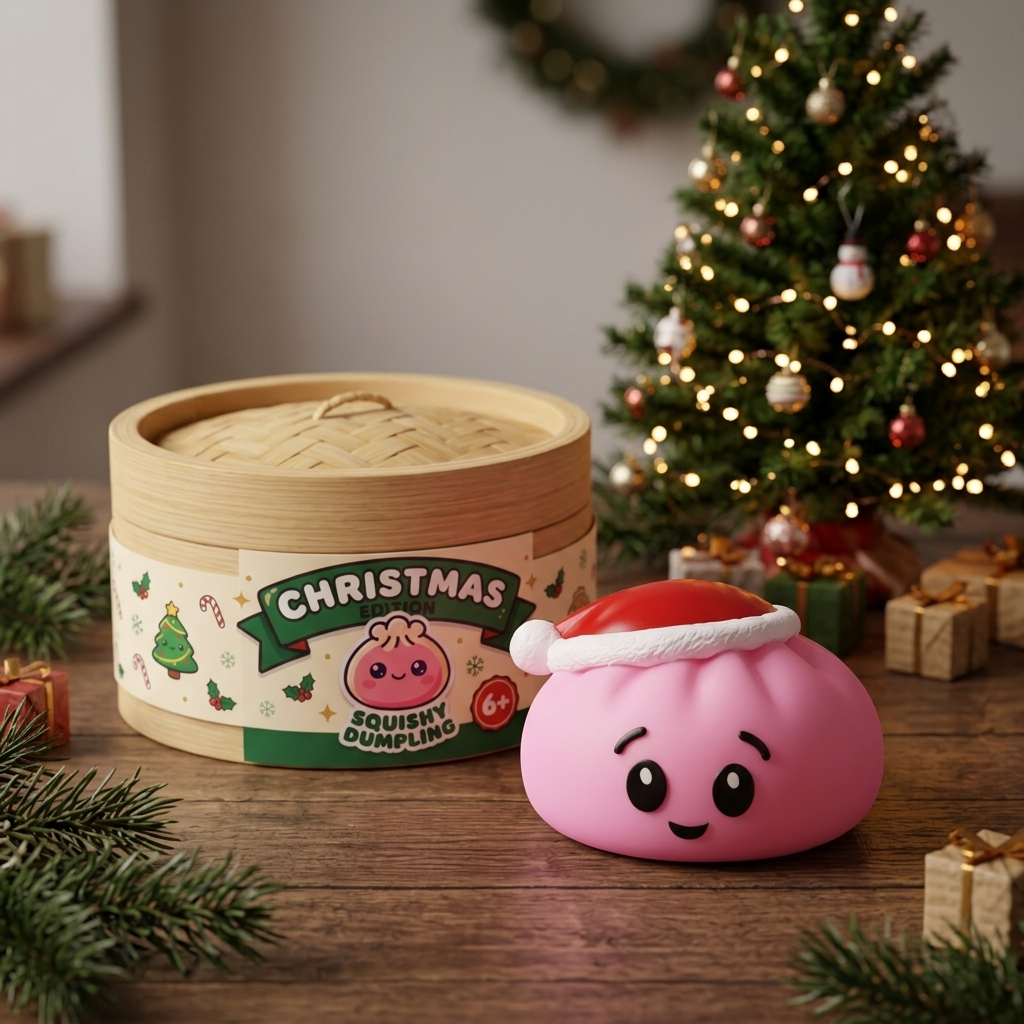 Sugar Pink Christmas Hat Dumpling Squishy in its kawaii setting