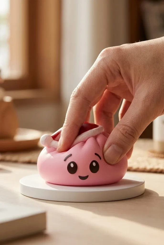Sugar Pink Christmas Hat Dumpling Squishy mid-squish