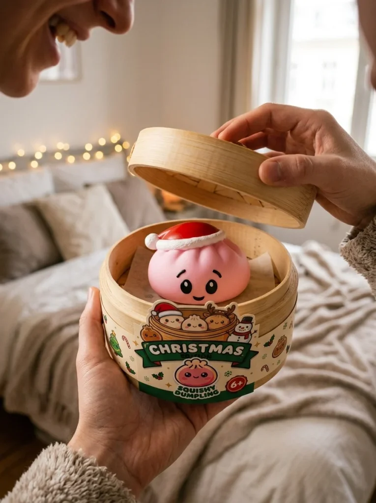 Sugar Pink Christmas Hat Dumpling Squishy unboxing moment