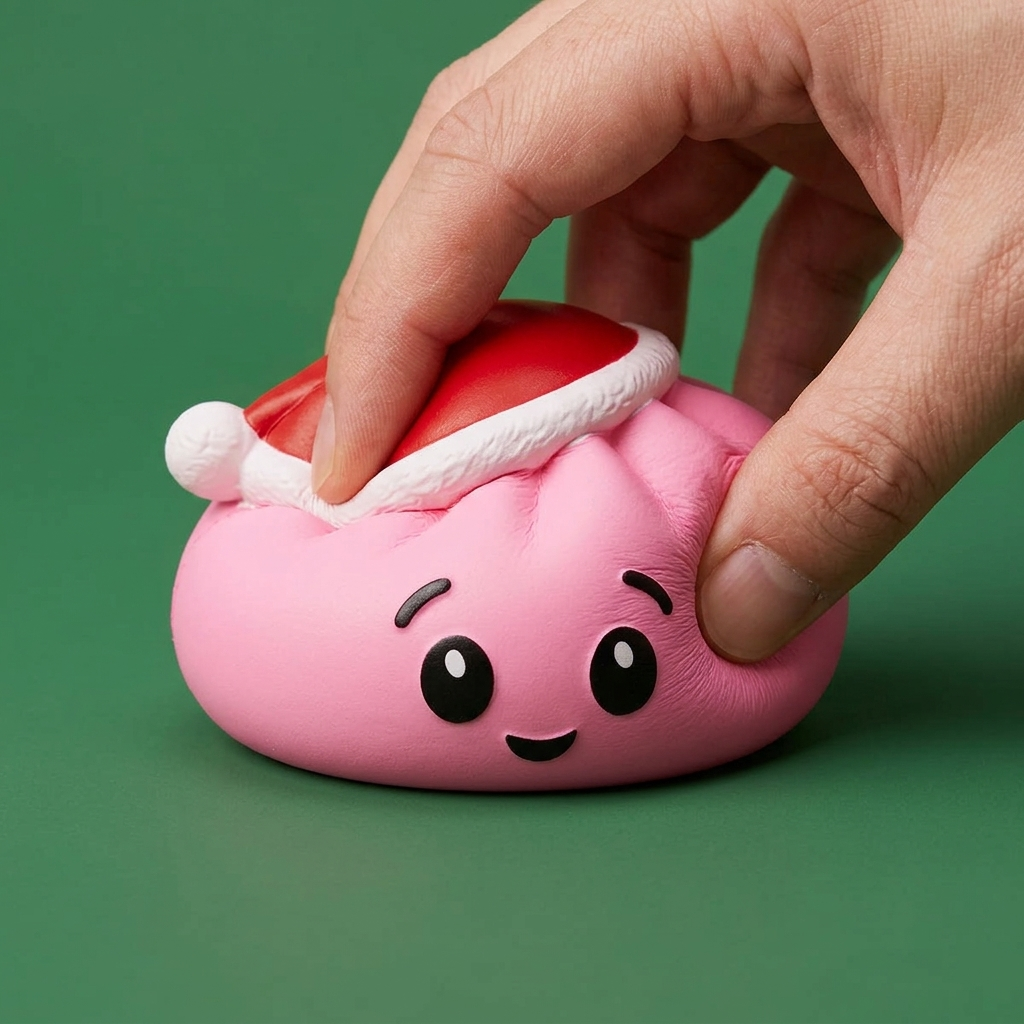Sugar Pink Christmas Hat Dumpling Squishy — slow-rise effect, the foam springs back slowly