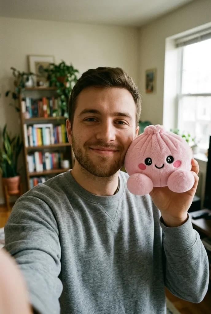 Peony Pink Dumpling Squishy Plush in everyday life