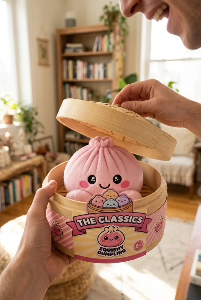 Peony Pink Dumpling Squishy Plush unboxing moment