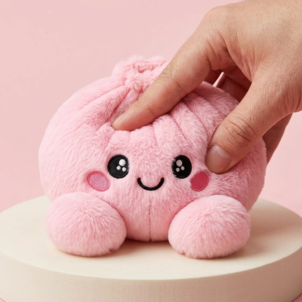 Peony Pink Dumpling Squishy Plush — slow-rise effect, the foam springs back slowly