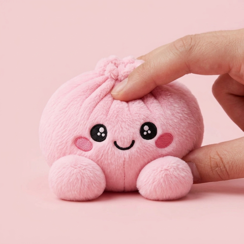 Peony Pink Dumpling Squishy Plush being squeezed, soft slow-rise foam