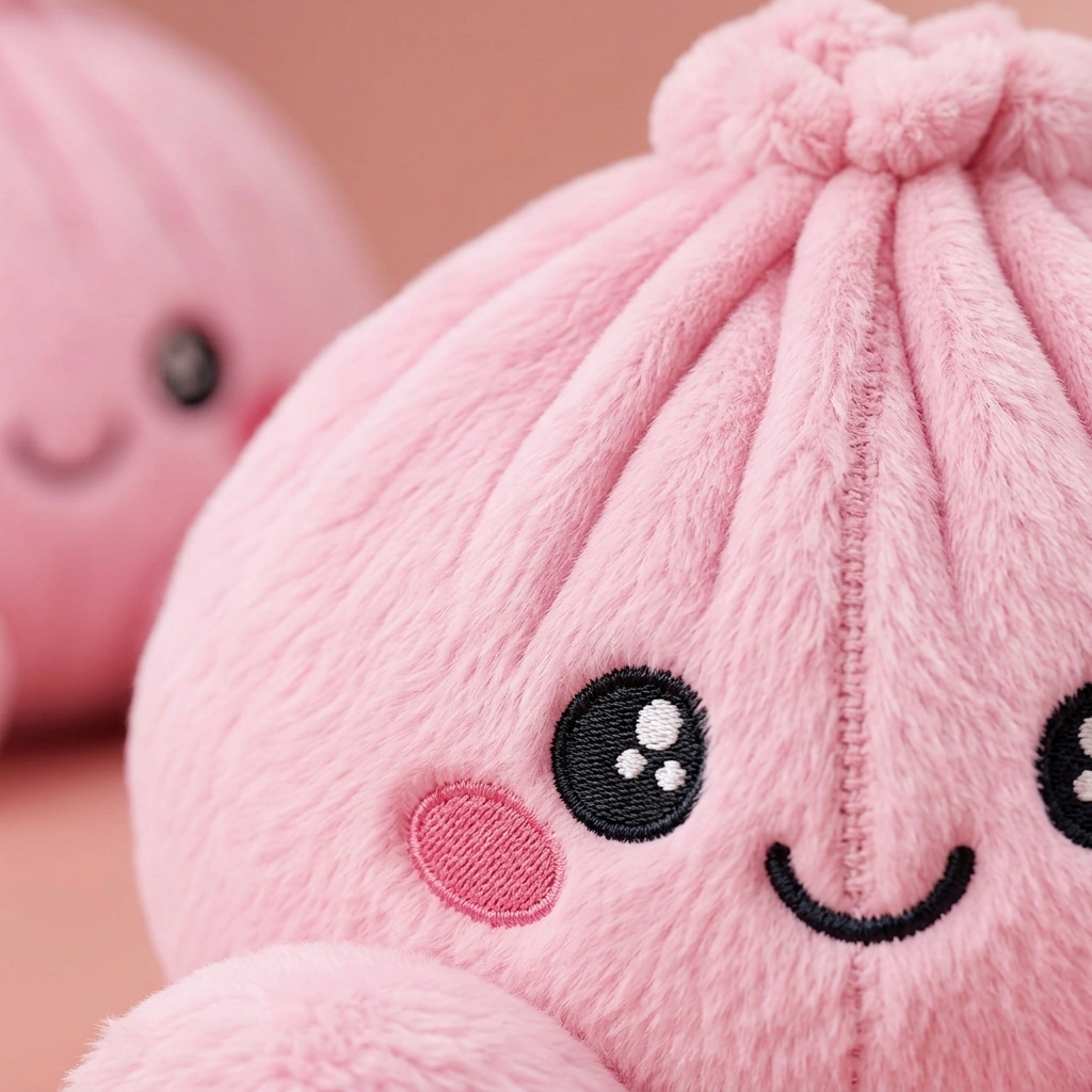 Peony Pink Dumpling Squishy Plush — close-up of the texture