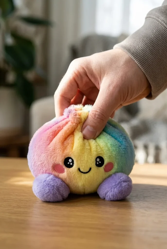 Pastel Rainbow Dumpling Squishy mid-squish
