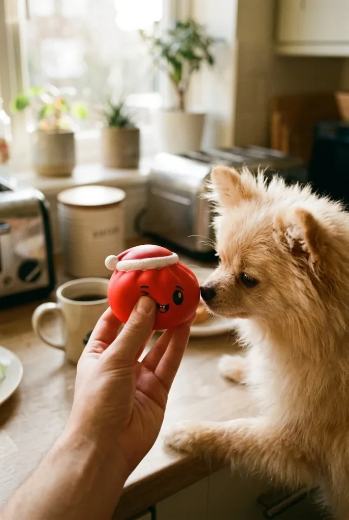 Red Christmas Hat Dumpling Squishy with a plush friend