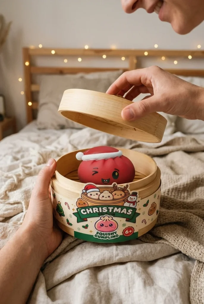 Red Christmas Hat Dumpling Squishy unboxing moment