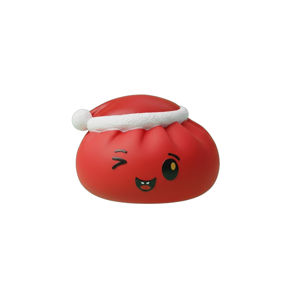Red Christmas Hat Dumpling Squishy being squeezed, soft slow-rise foam