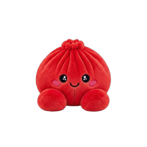 Ruby Red Dumpling Squishy Plush being squeezed, soft slow-rise foam