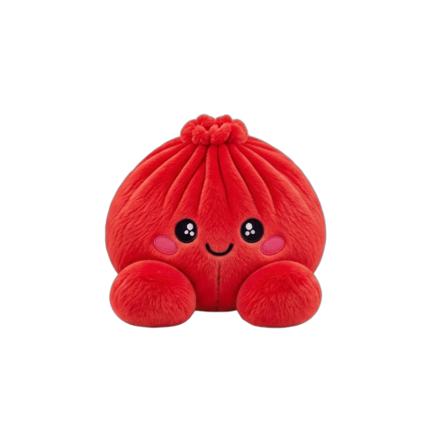 Ruby Red Dumpling Squishy Plush being squeezed, soft slow-rise foam