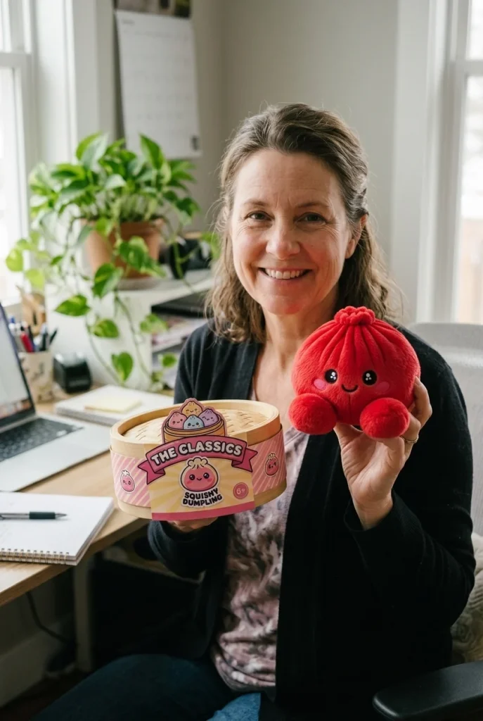 Ruby Red Dumpling Squishy Plush with its box